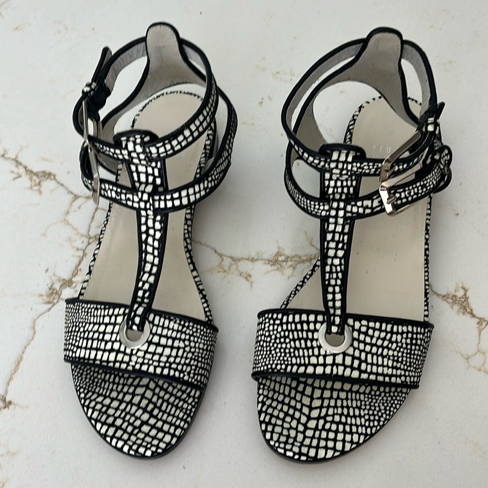 Stuart Weitzman Black and White Sandals with Ankle Strap